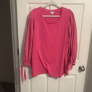 Crown and Ivy Women's Pink Blouse with Tie Sleeves PLUS SIZE